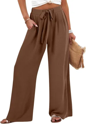 Trendy Wide Leg Palazzo Pants for Women Summer High Waist Flowy Casual Trousers Lounge Beach Travel Vacation Outfits