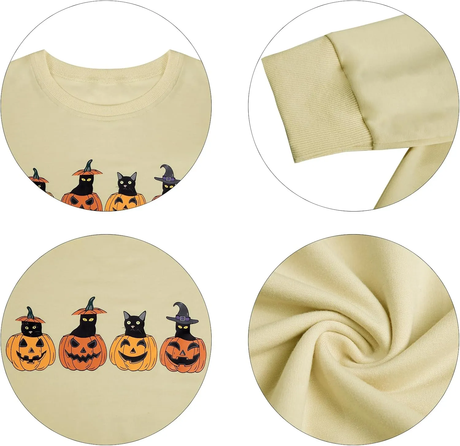 UNIQUEONE Halloween Sweatshirt Women Oversized Black Cat Pumpkin Sweatshirt Fall Pumpkin Face Pullover Tops