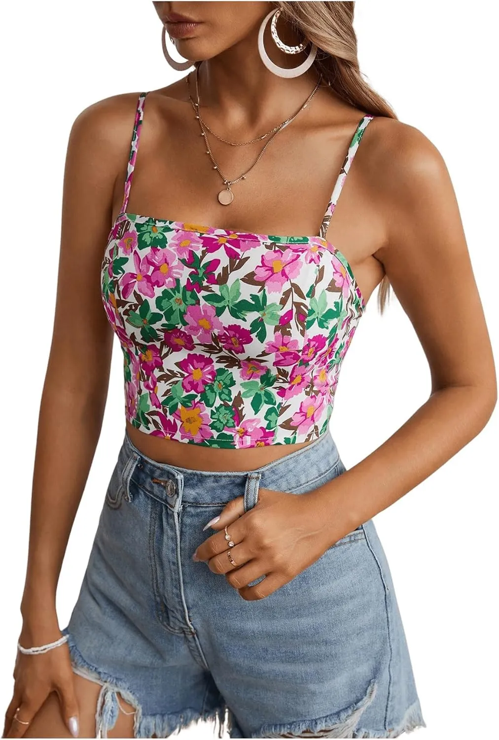 Verdusa Women's Sleeveless Floral Print Tie Backless Summer Crop Cami Top Boho Tops