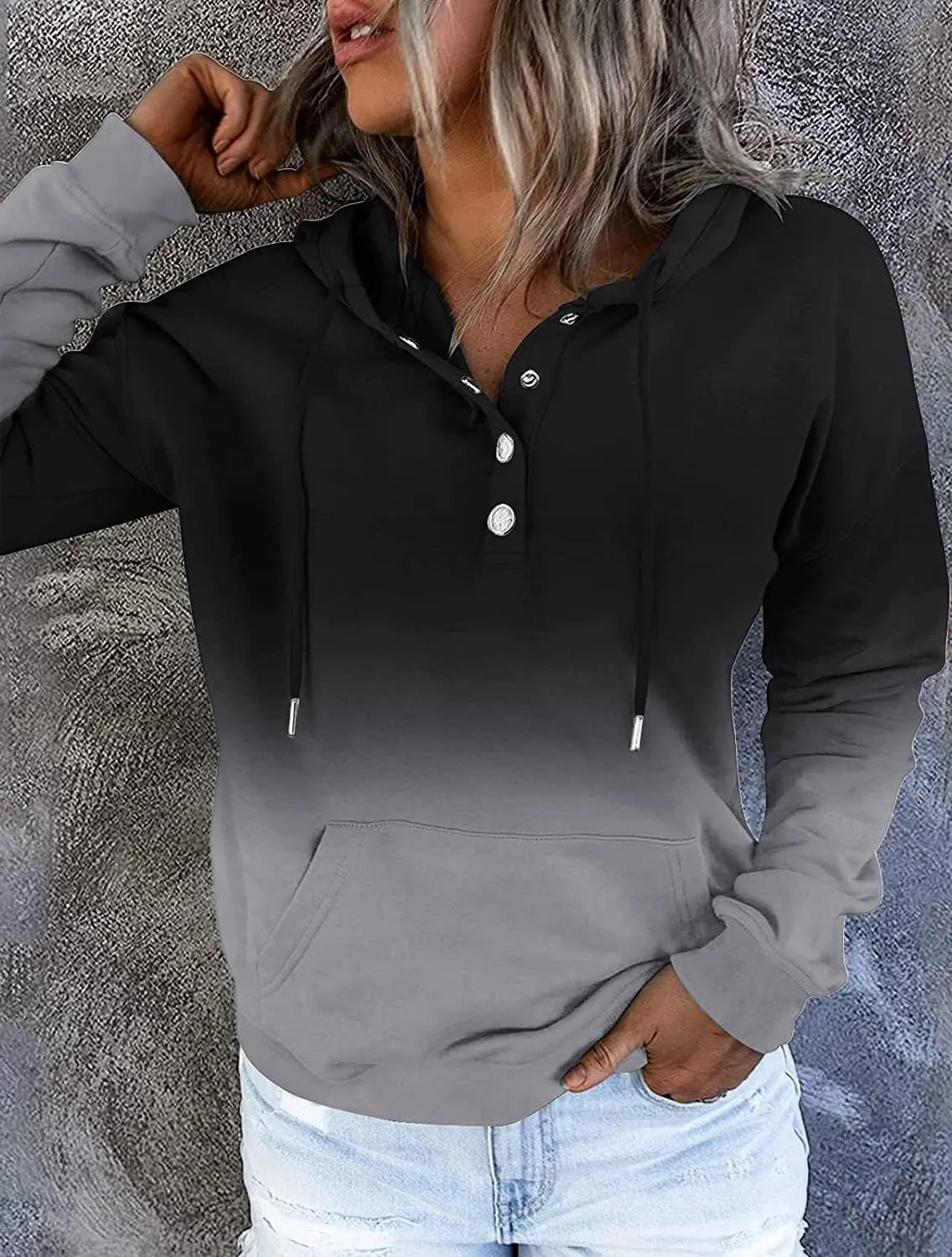 VIEACTIVEWEAR Hoodie for Women Tie Dye Sweatshirt Button Down Tops Casual Long Sleeve Oversize Pullover