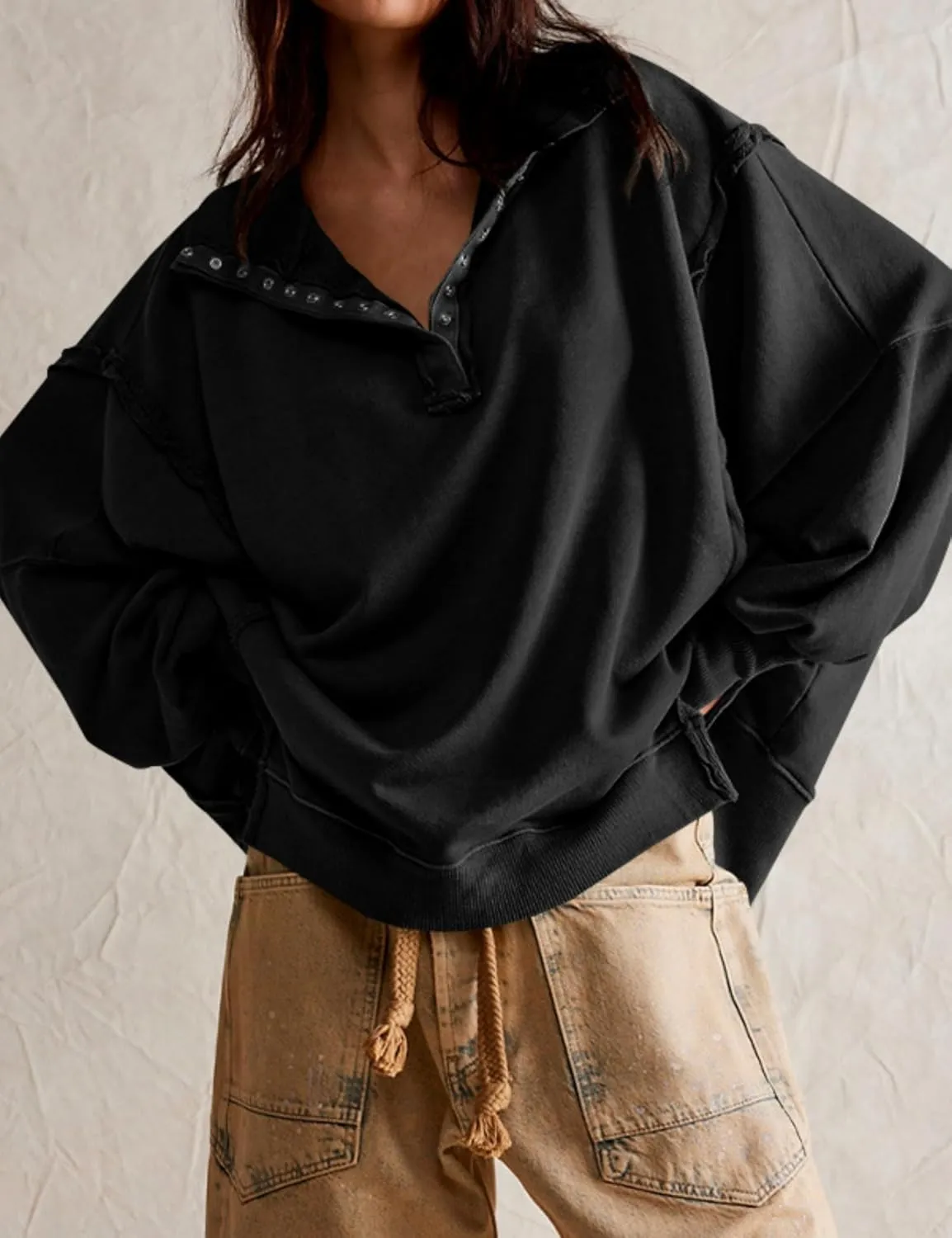 Wanzetaly Women's Oversized Sweatshirt Button Henley Neck Hoodies Long Sleeve Pullover Tops 2024 Outfits