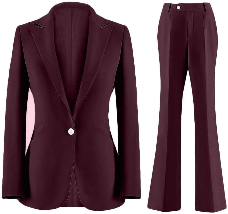 Wemaliyzd Women's Suits 2 Piece Work Office Peak Lapel Slim Fit Office Lady Blazer Pants