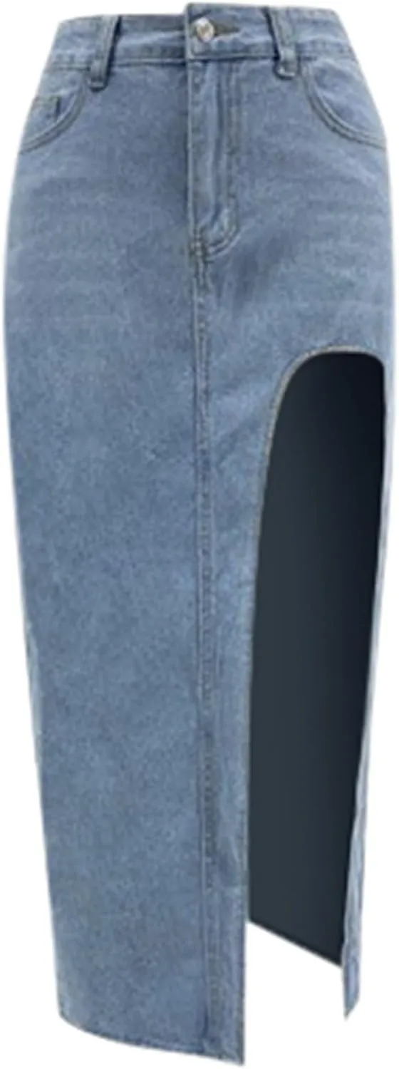Wide Leg Jeans Woman High Waisted Casual Mom Trendy Split Thigh Maxi Denim Pants Ladies Zip Up Long Pencil Jean