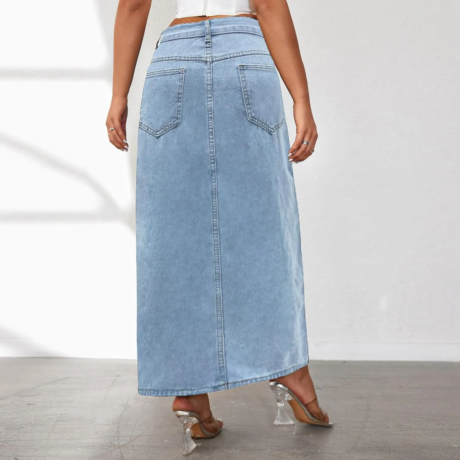 Wide Leg Jeans Woman High Waisted Casual Mom Trendy Split Thigh Maxi Denim Pants Ladies Zip Up Long Pencil Jean