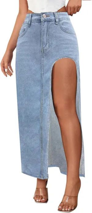 Wide Leg Jeans Woman High Waisted Casual Mom Trendy Split Thigh Maxi Denim Pants Ladies Zip Up Long Pencil Jean