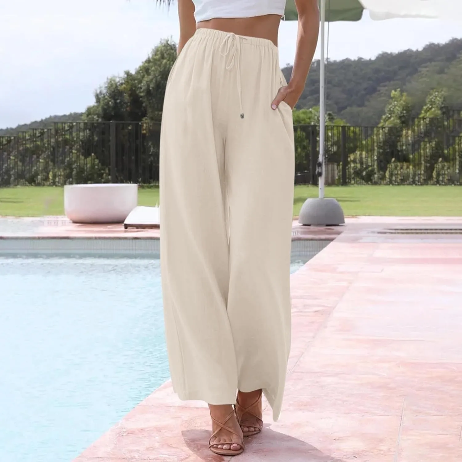 Wide Leg Pants for Women, Lightweight High Waist Pants Straight Leg Wide