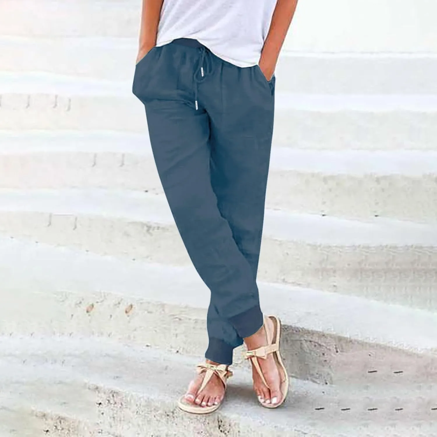 Wide Leg Pants Women Dressy Casual Summer Wide Leg High Waist Casual Lounge Pants Drawstring Trouser with Pockets