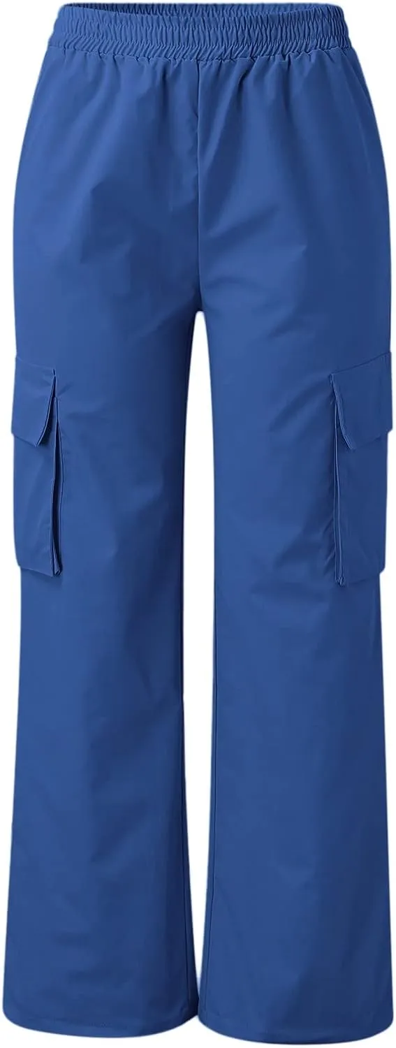 Women Cargo Pants with Pockets Elastic High Waist Casual Work Pants Dressy Straight Wide Leg Trousers 2025 Trendy
