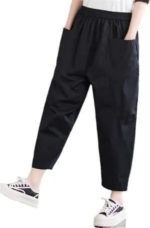 Women Cotton Ankle-Length Casual Pants Vintage Solid Color Loose Female Harem Pants