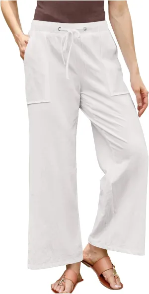 Women Cotton Linen All Match Casual Pants, Summer Drawstring Wide Leg Trousers Going Out Vacation Clothes with Pockets