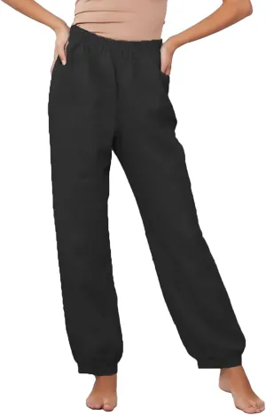 Women Cotton Linen Pants Elastic Waist Straight Wide Leg Pants Summer Casual Vacation Long Trousers with Pockets 2025