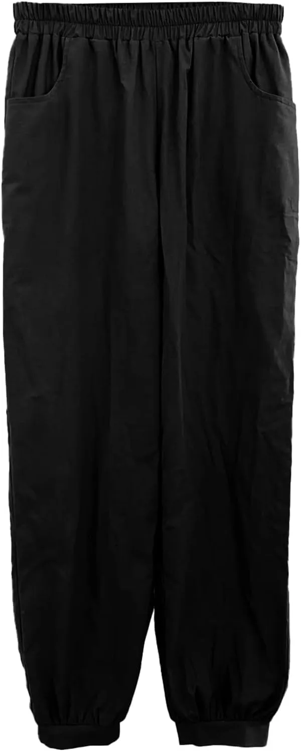 Women Cotton Linen Pants Elastic Waist Straight Wide Leg Pants Summer Casual Vacation Long Trousers with Pockets 2025