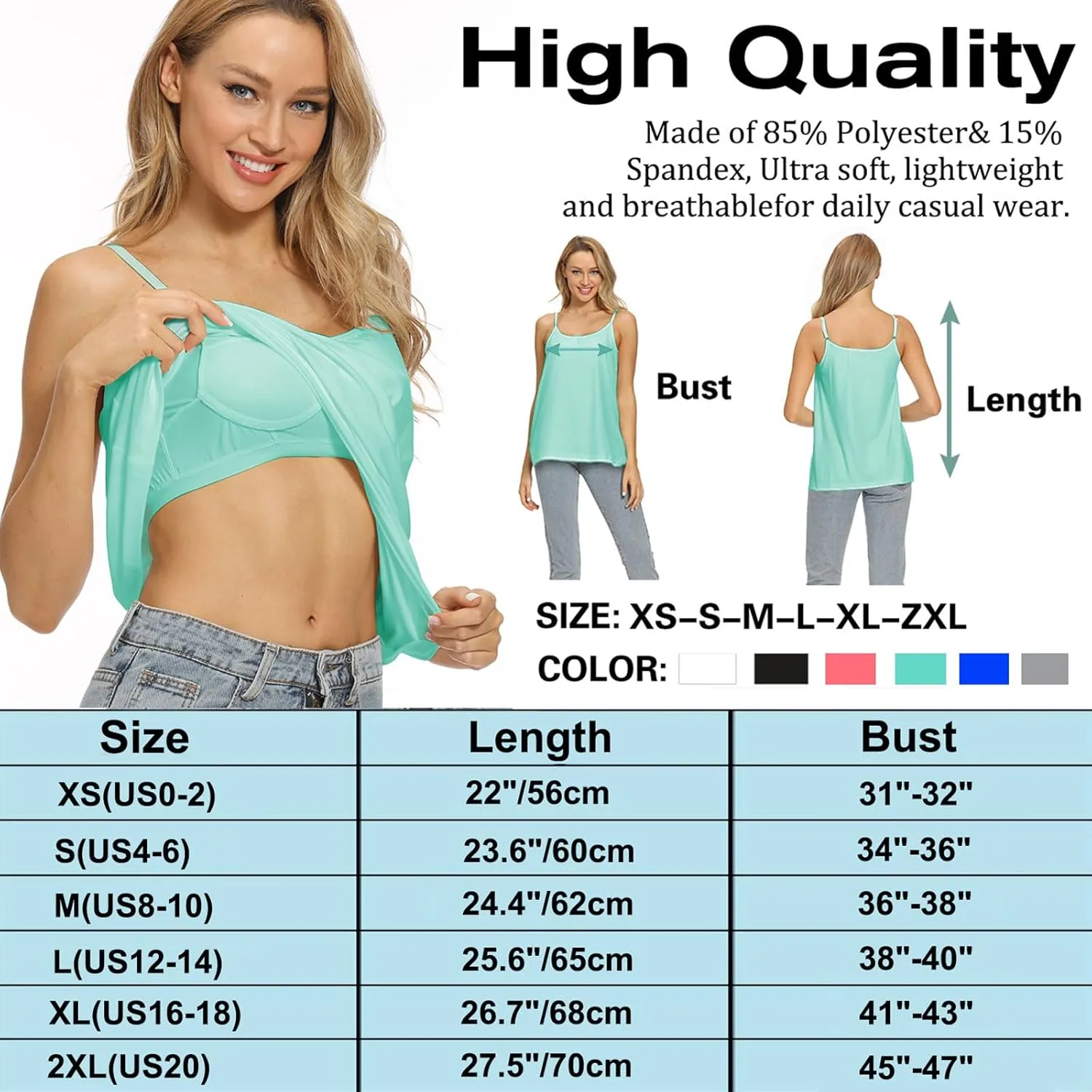 Women Flowy Pleated Camisole with Built in Bra Loose Casual Sleeveless Tank Tops