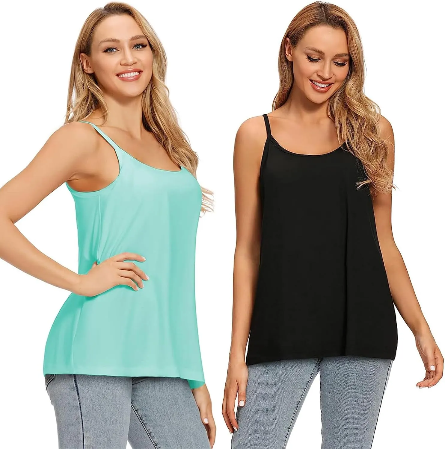 Women Flowy Pleated Camisole with Built in Bra Loose Casual Sleeveless Tank Tops