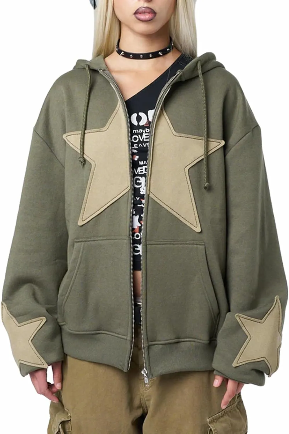 Women Graphic Star Sweatshirts For Teen Y2K Hoodies Oversized Hooded Crewneck Aesthetic Loose Pullover Tops