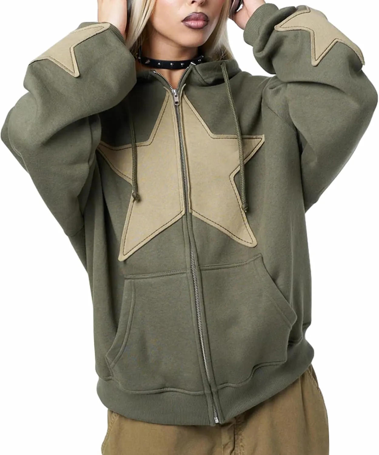 Women Graphic Star Sweatshirts For Teen Y2K Hoodies Oversized Hooded Crewneck Aesthetic Loose Pullover Tops