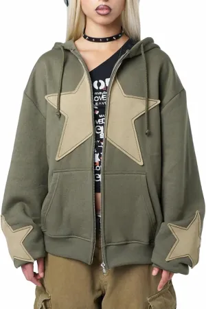 Women Graphic Star Sweatshirts For Teen Y2K Hoodies Oversized Hooded Crewneck Aesthetic Loose Pullover Tops