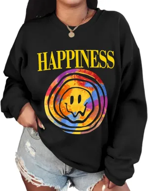 Women Letter Graphic Print Sweatshirt Oversized Hoodie Long Sleeve Crewneck Shirt Lightweight Casual Pullover Tops