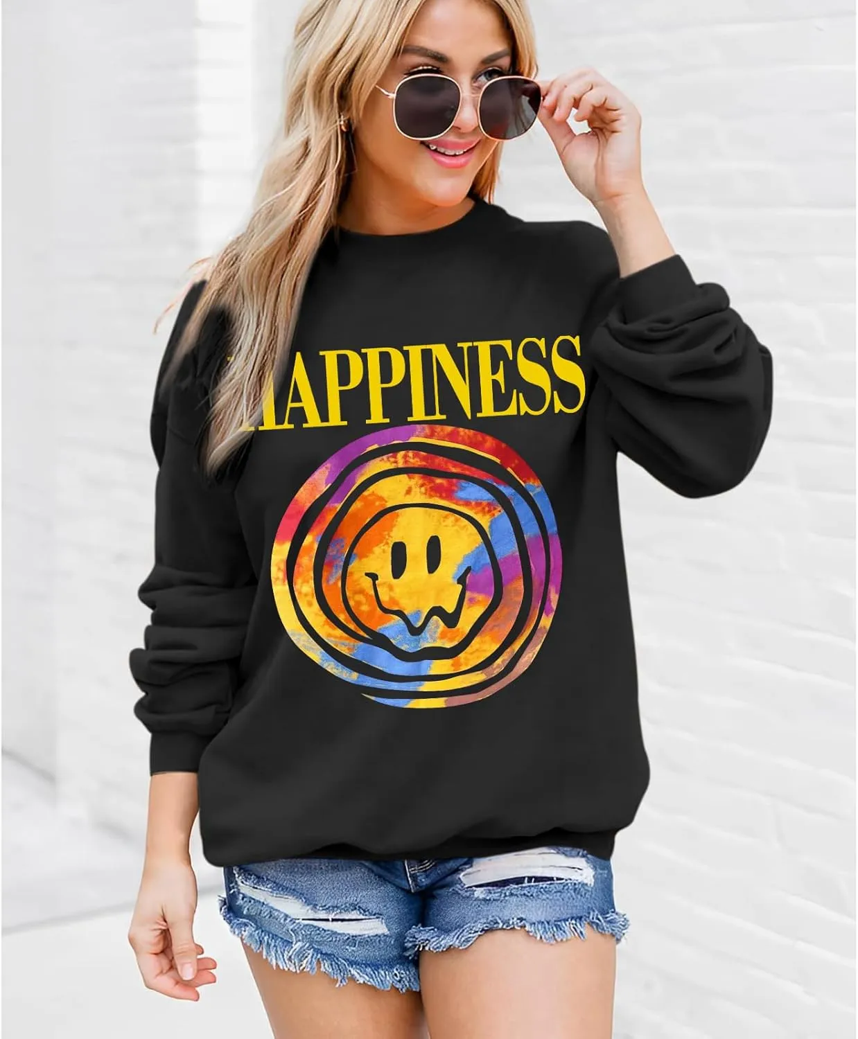 Women Letter Graphic Print Sweatshirt Oversized Hoodie Long Sleeve Crewneck Shirt Lightweight Casual Pullover Tops