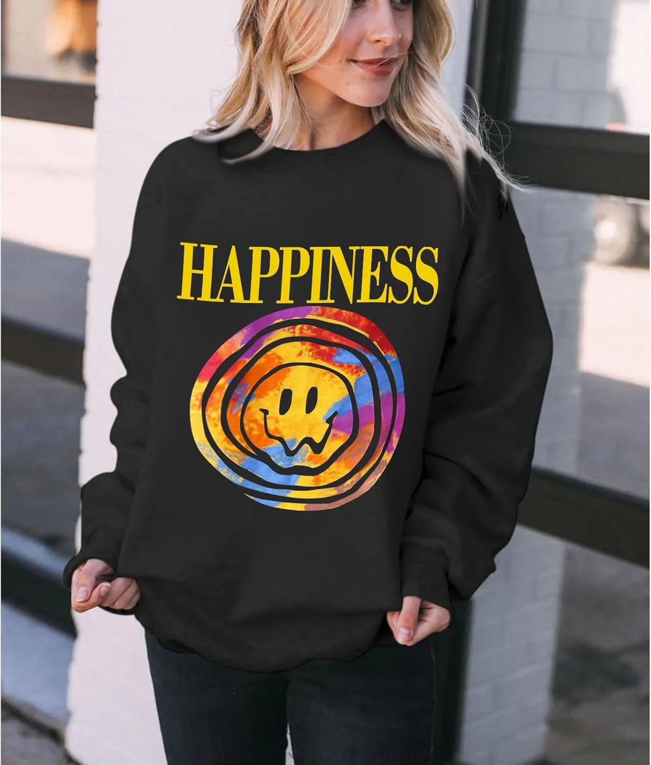 Women Letter Graphic Print Sweatshirt Oversized Hoodie Long Sleeve Crewneck Shirt Lightweight Casual Pullover Tops