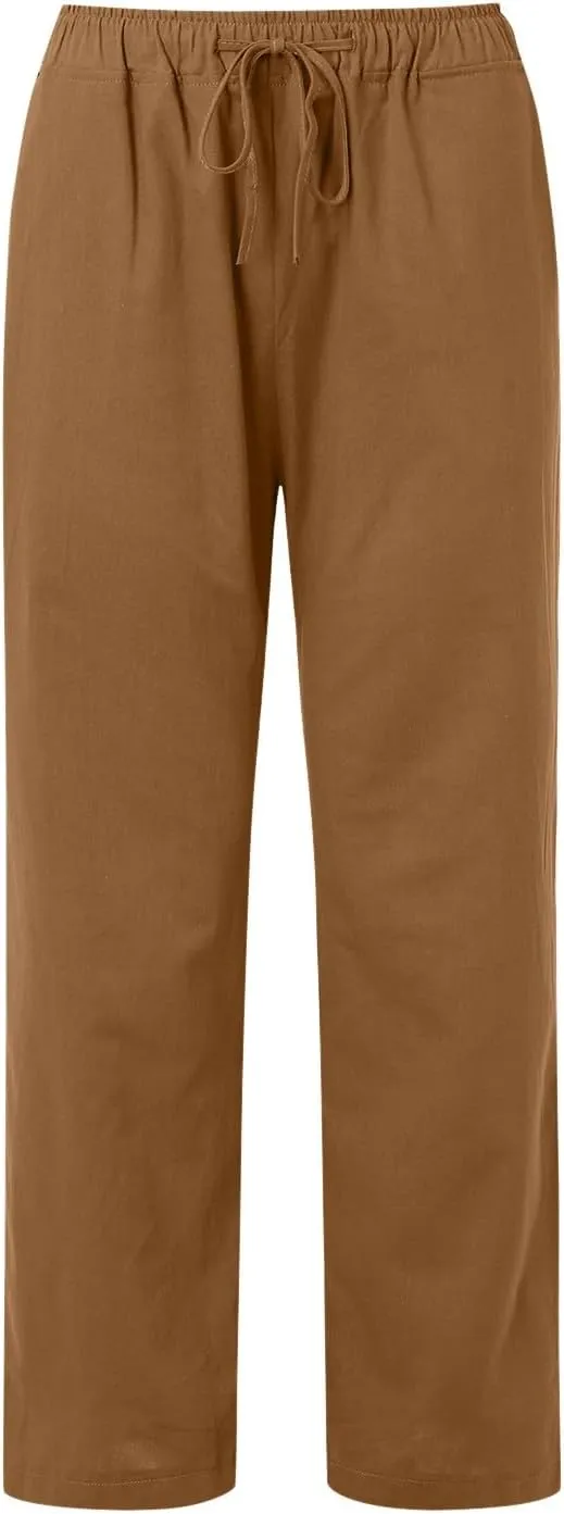 Women Linen Blend Summer Baggy Pants Low Waist Long Lounge Plus Size Pant Trousers Trendy