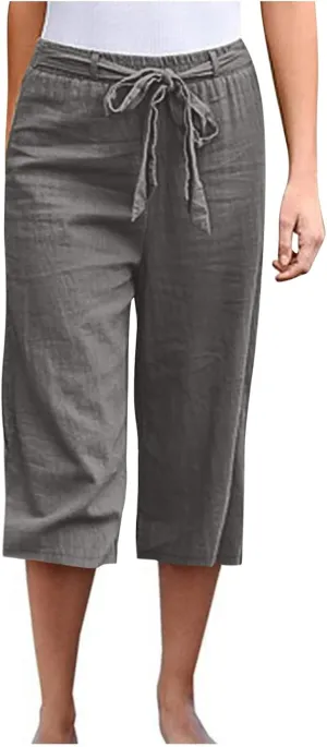 Women Linen Blend Summer Loose Flowy Palazzo Pants High Waist Bootcut Slim-Fit Palazzo Lounge Pants Travel