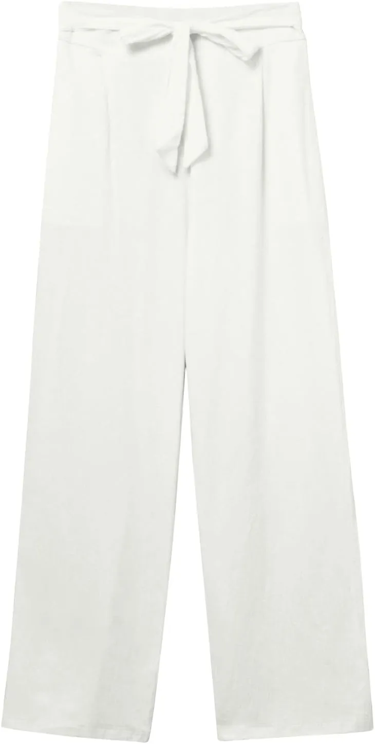 Women Linen Pants Casual Drawstring High Waisted Straight Leg Summer Pants Casual Comfy Beach Trouser with Pockets