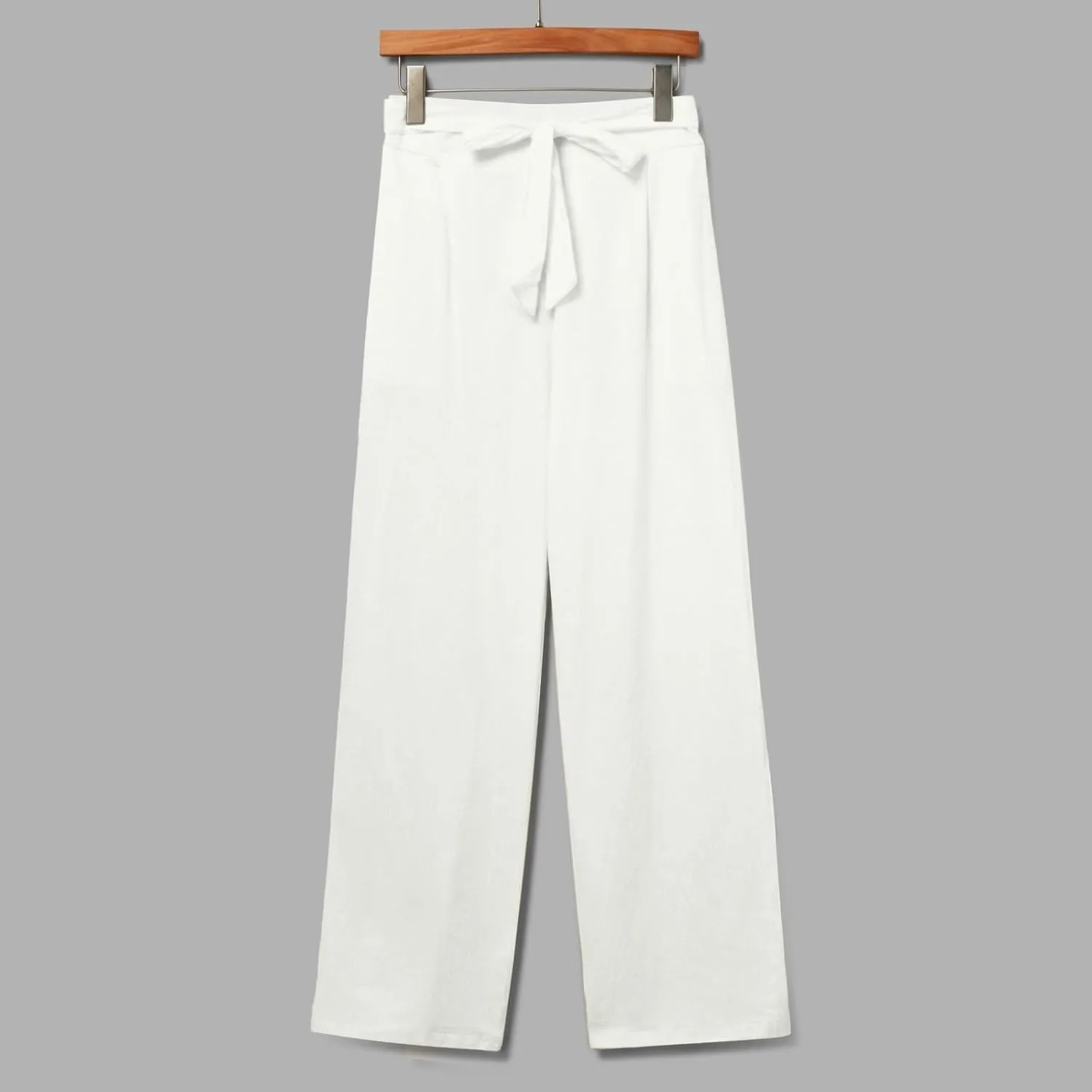 Women Linen Pants Casual Drawstring High Waisted Straight Leg Summer Pants Casual Comfy Beach Trouser with Pockets