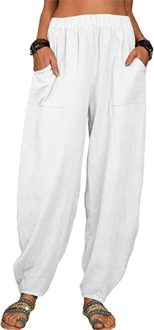 Women Linen Pants High Waist Adjustable High Waist Casual Lounge Pant Linen Pants for Women Casual Palazzo Pants Trousers