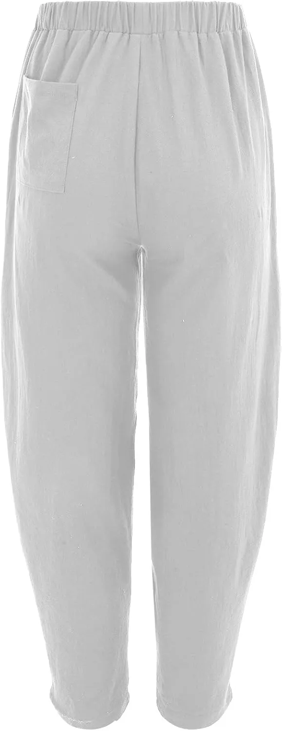 Women Linen Pants High Waist Adjustable High Waist Casual Lounge Pant Linen Pants for Women Casual Palazzo Pants Trousers