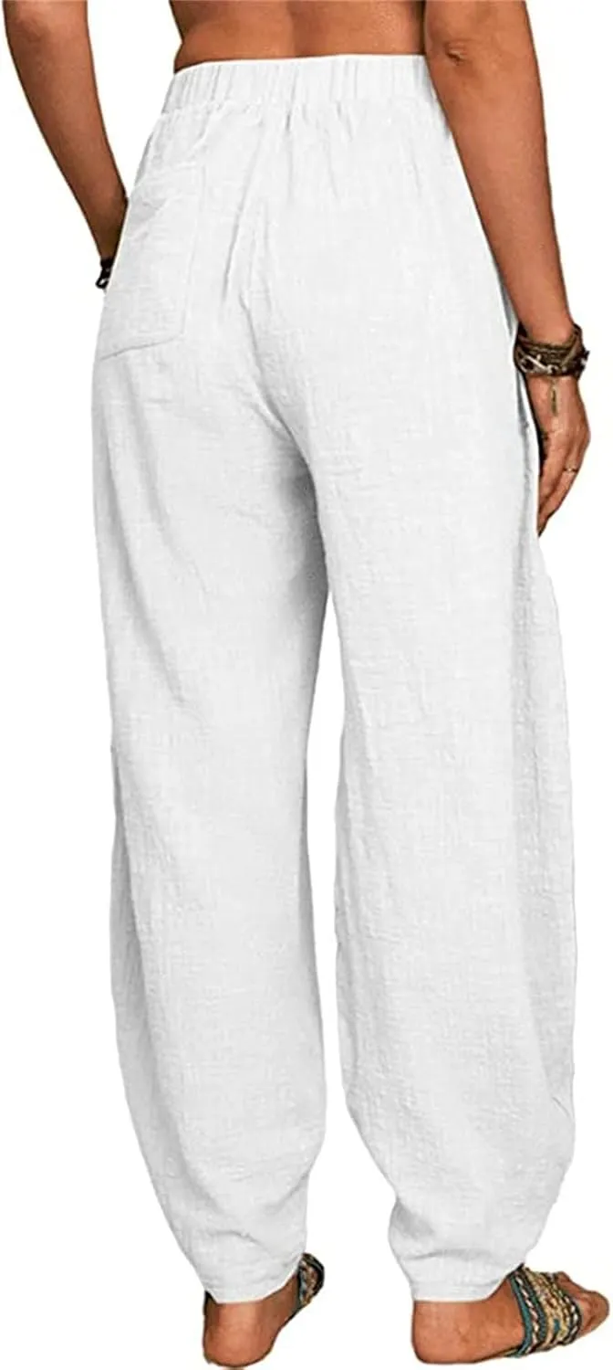 Women Linen Pants High Waist Adjustable High Waist Casual Lounge Pant Linen Pants for Women Casual Palazzo Pants Trousers