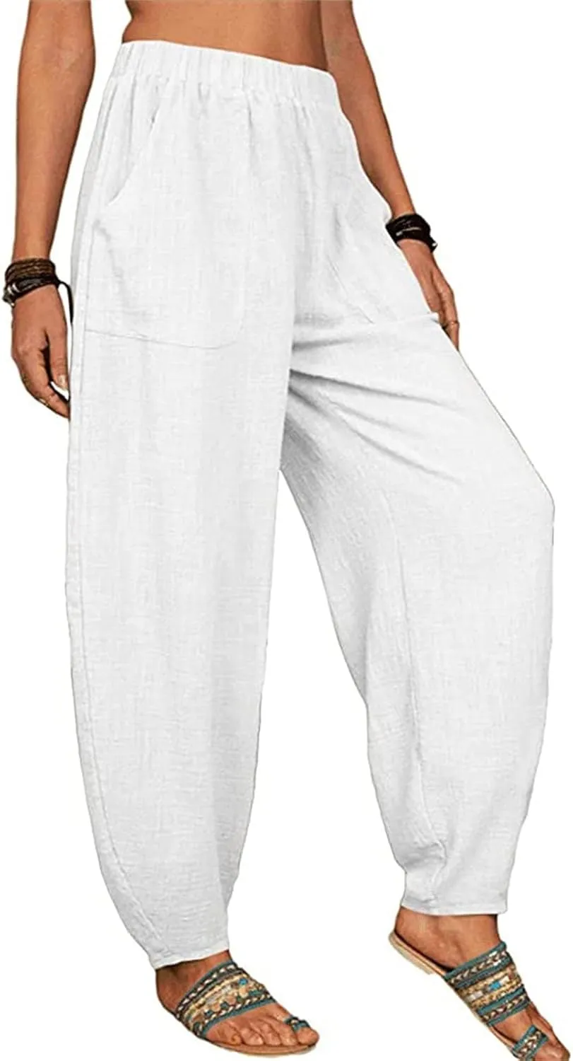 Women Linen Pants High Waist Adjustable High Waist Casual Lounge Pant Linen Pants for Women Casual Palazzo Pants Trousers