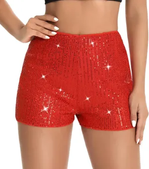 Women Sequin Shorts High Waist Elastic Sparkly Straight Leg Short Glitter Sparkle Hot Pants Party Outfits