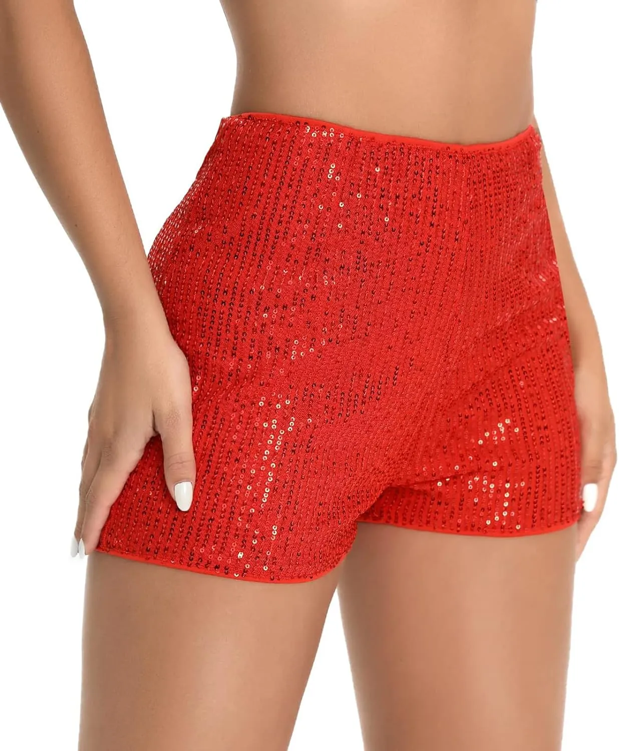 Women Sequin Shorts High Waist Elastic Sparkly Straight Leg Short Glitter Sparkle Hot Pants Party Outfits