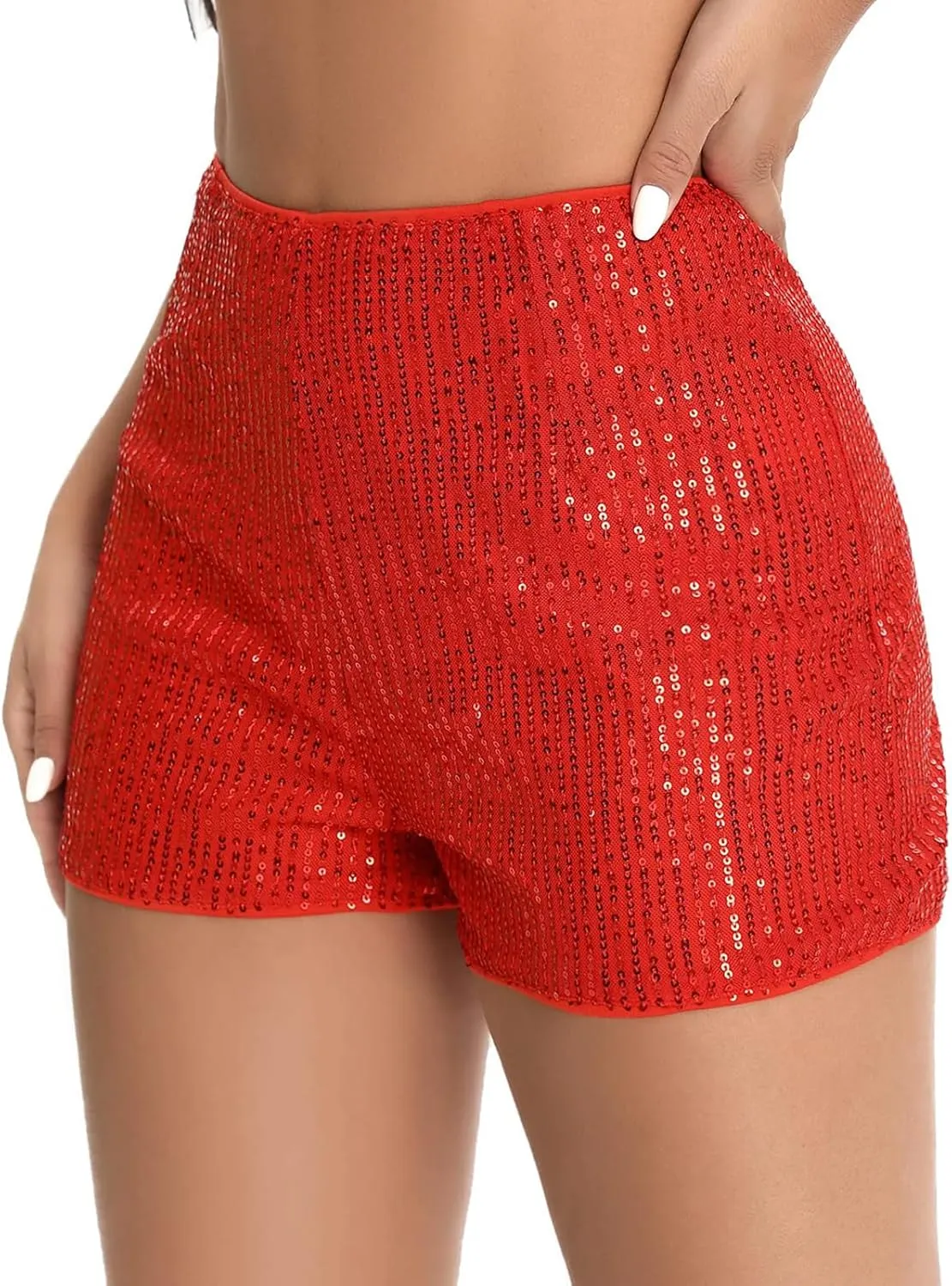 Women Sequin Shorts High Waist Elastic Sparkly Straight Leg Short Glitter Sparkle Hot Pants Party Outfits