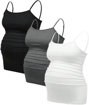 Women's 3 Pack Maternity Cami Top Casual Ruched Spaghetti Strap Pregnancy Camisole