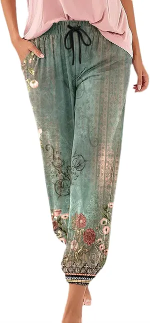 Women's Capri Pants High Waist Drawstring Cinch Bottom Bohemia Lightweight Summer Pant Yoga Vintage Harem Trousers 2025