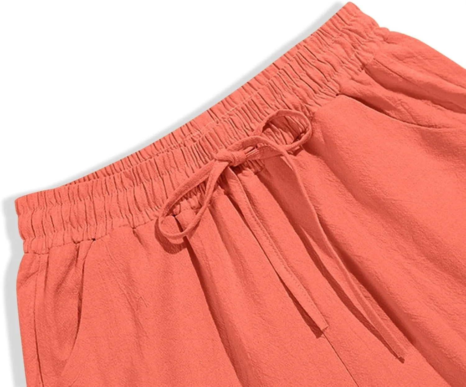 Women's Cotton Linen Straight Leg Pants Lightweight Elastic Waist Drawstring Casual Trousers with Pockets Summer