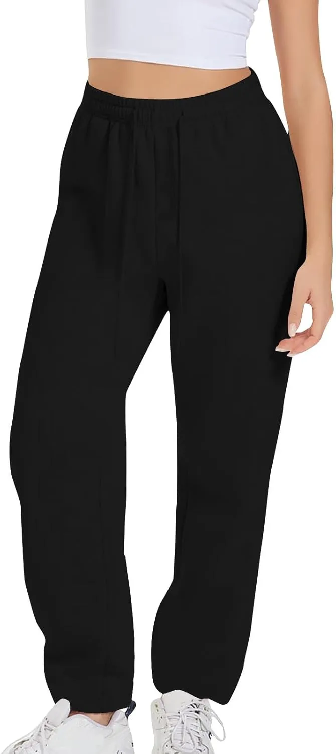 Women's Drawstring Elastic Waist Straight Leg Sweatpants Baggy High Waisted Lounge Sweat Pants Trousers with Pockets
