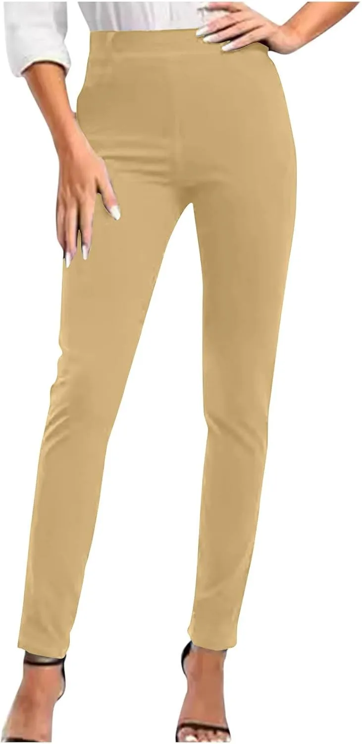 Women's High Waist Work Pants with Pockets Business Casual Dress Pants Stretch Straight Leg Trousers Skinny Slacks