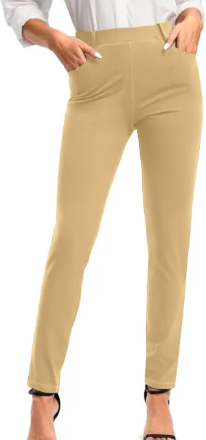 Women's High Waist Work Pants with Pockets Business Casual Dress Pants Stretch Straight Leg Trousers Skinny Slacks