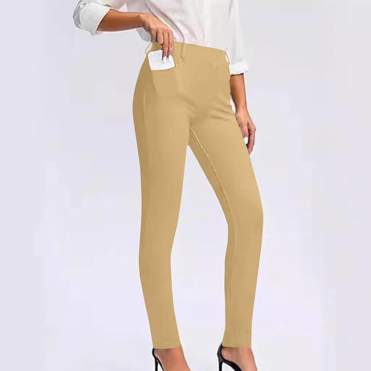 Women's High Waist Work Pants with Pockets Business Casual Dress Pants Stretch Straight Leg Trousers Skinny Slacks