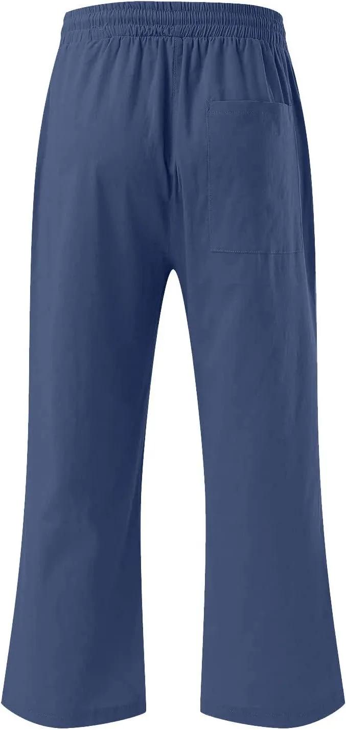 Womens Linen Capri Pants Summer Casual Capris with Pockets Comfy Palazzo Short Trousers High Waisted Cropped Pants