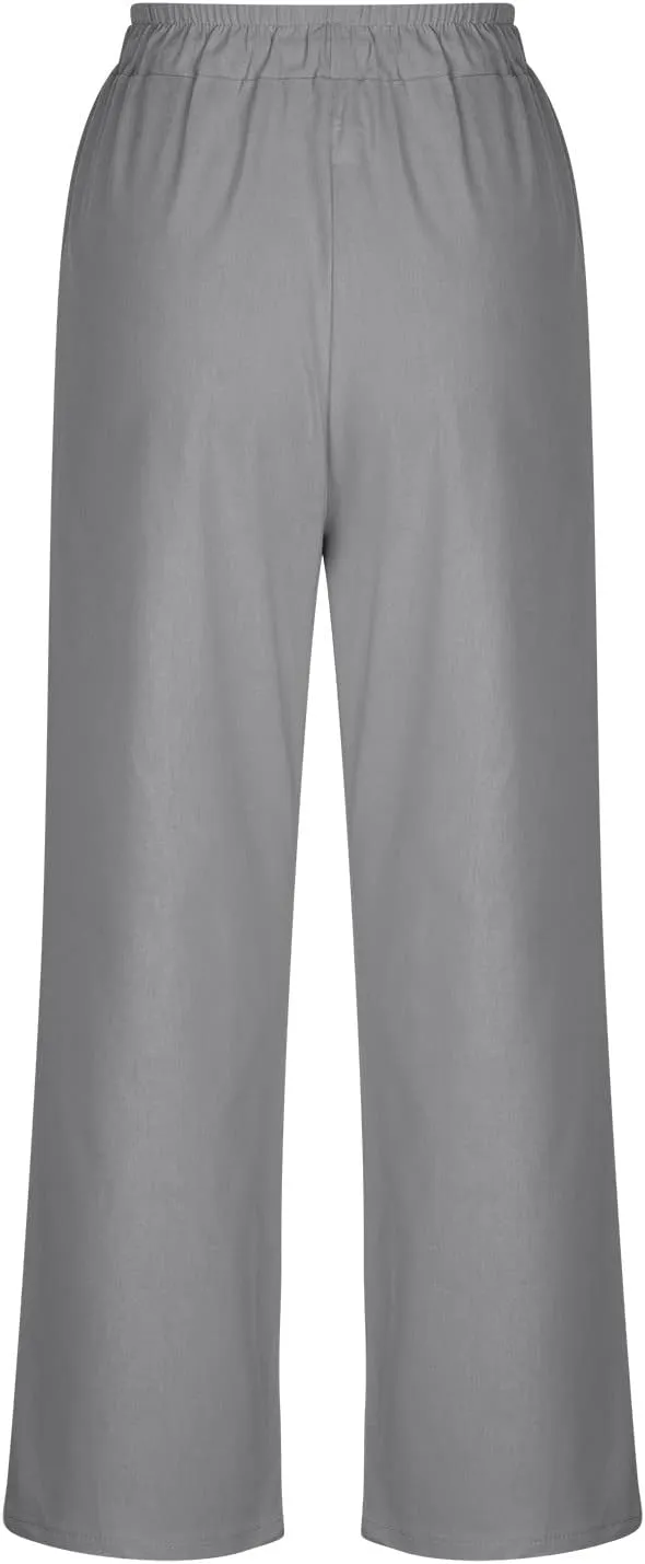 Womens Linen Pants 2025 Casual High Waist Wide Leg Trousers Summer Lightweight Loose Beach Palazzo with Pockets