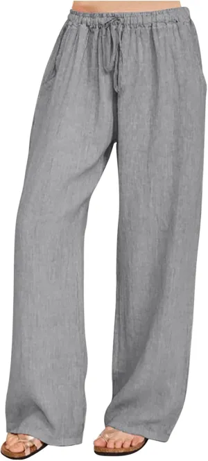 Womens Linen Pants 2025 Casual High Waist Wide Leg Trousers Summer Lightweight Loose Beach Palazzo with Pockets