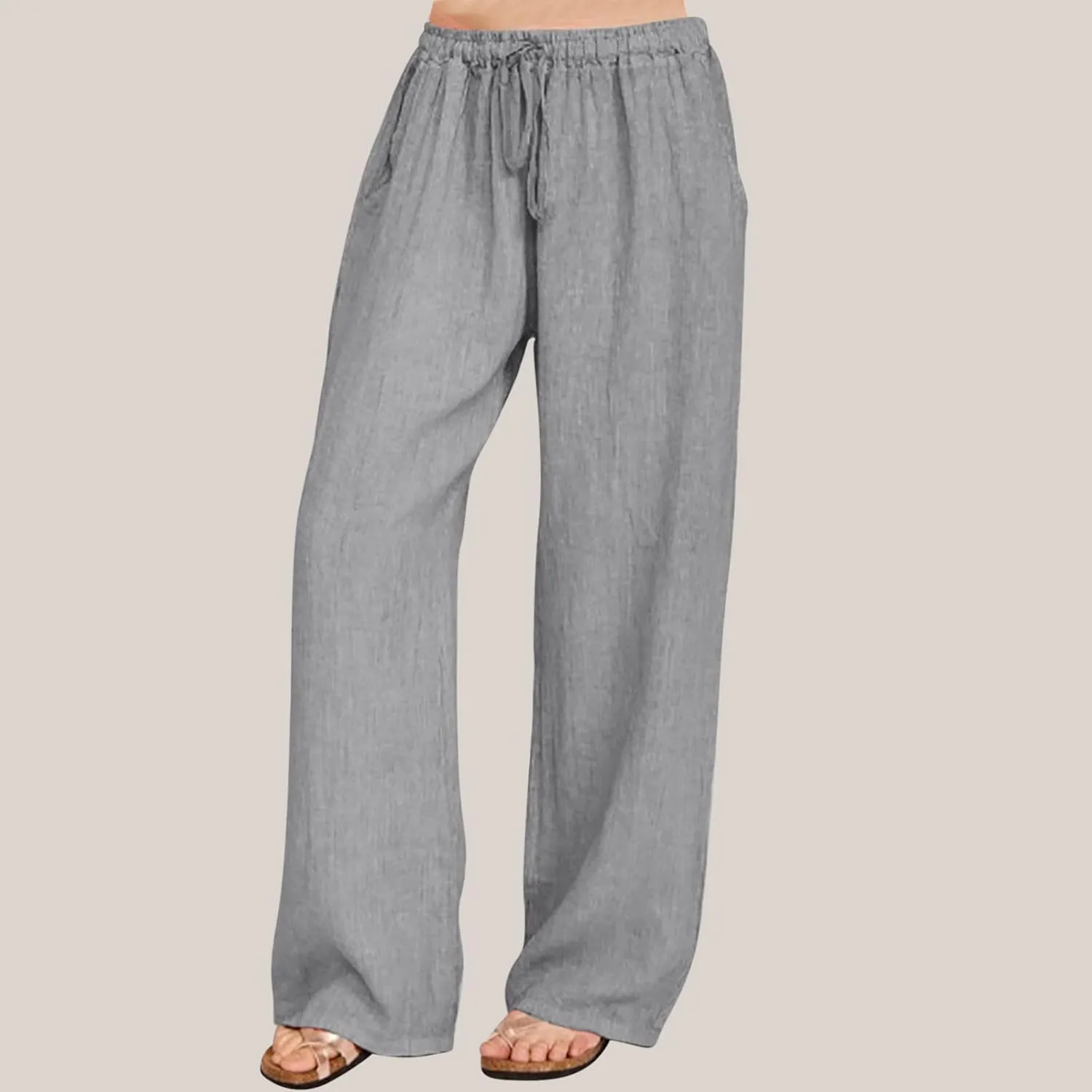 Womens Linen Pants 2025 Casual High Waist Wide Leg Trousers Summer Lightweight Loose Beach Palazzo with Pockets
