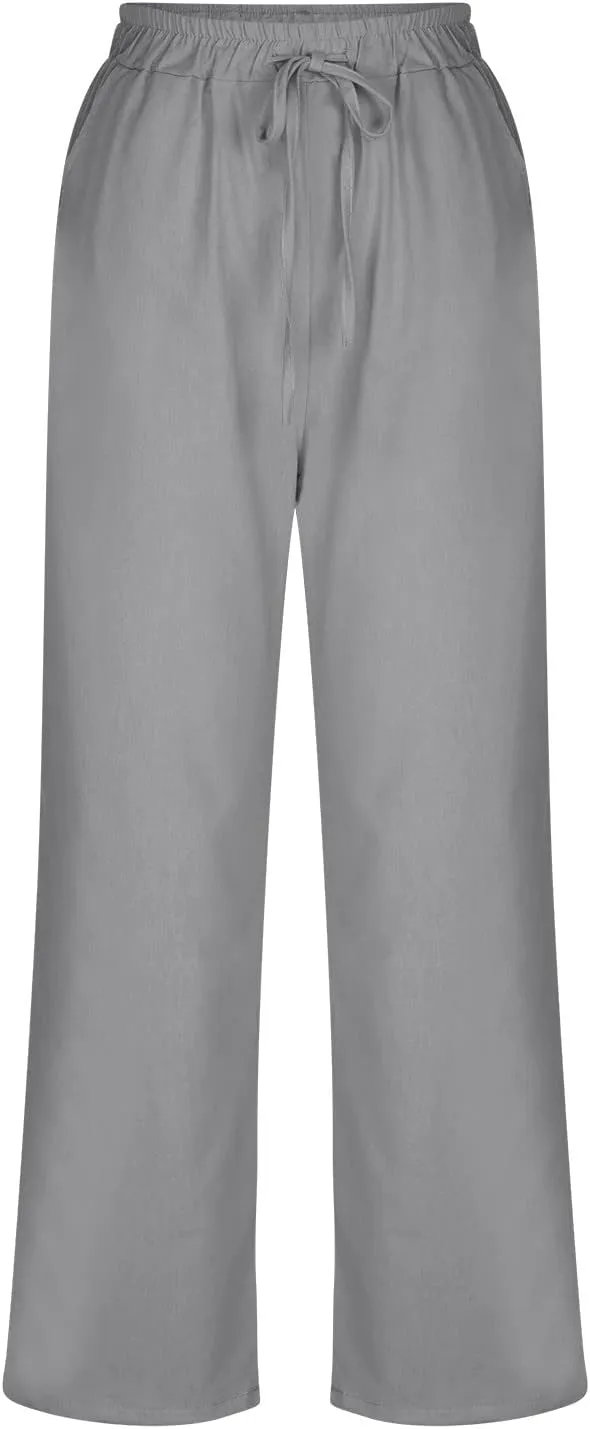 Womens Linen Pants 2025 Casual High Waist Wide Leg Trousers Summer Lightweight Loose Beach Palazzo with Pockets