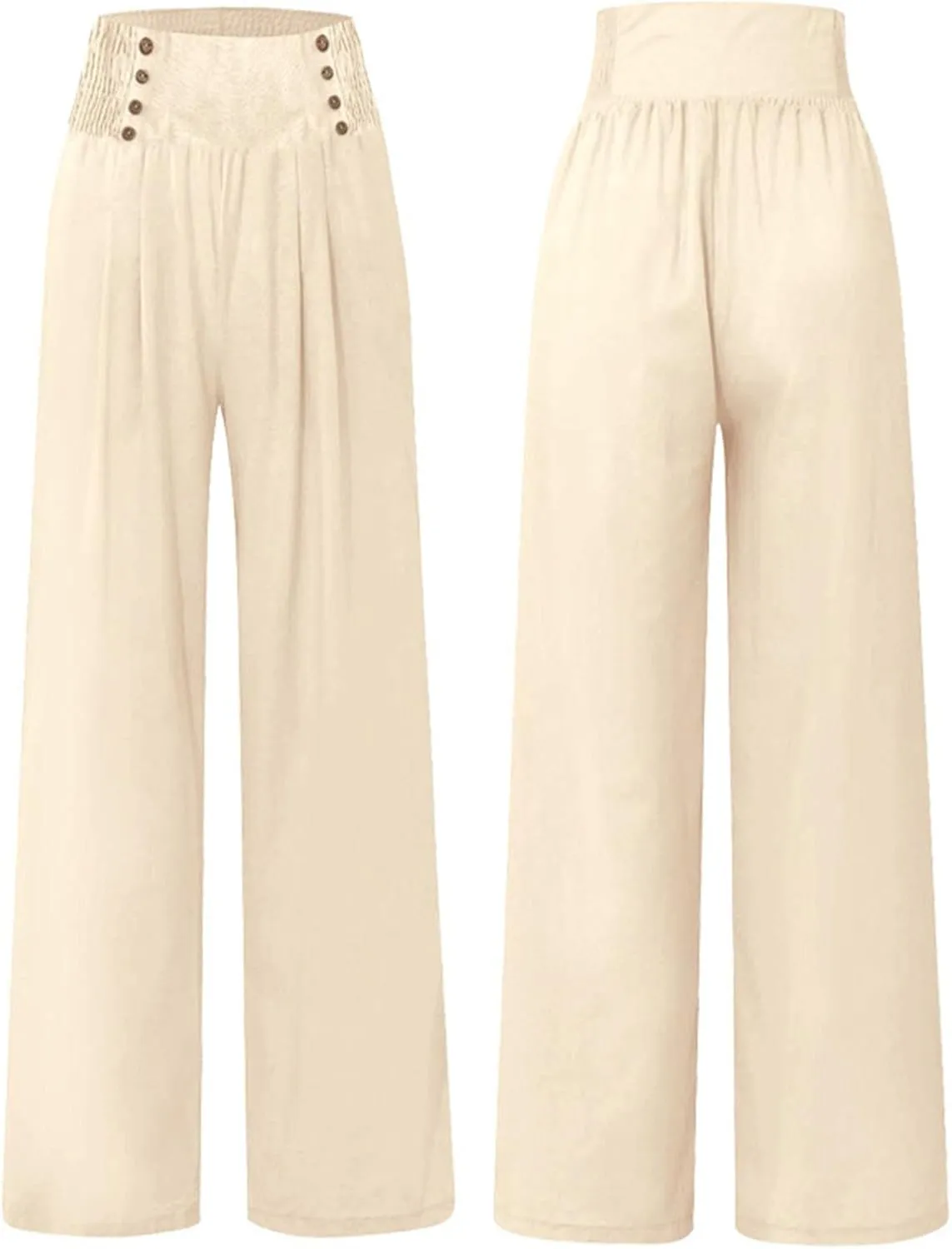 Womens Linen Pants Linen Wide Leg Pants for Women High Waist Stretch Dress Women's Cotton Linen Casual Beach Long Pants