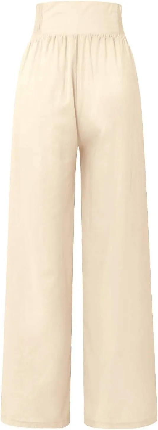 Womens Linen Pants Linen Wide Leg Pants for Women High Waist Stretch Dress Women's Cotton Linen Casual Beach Long Pants