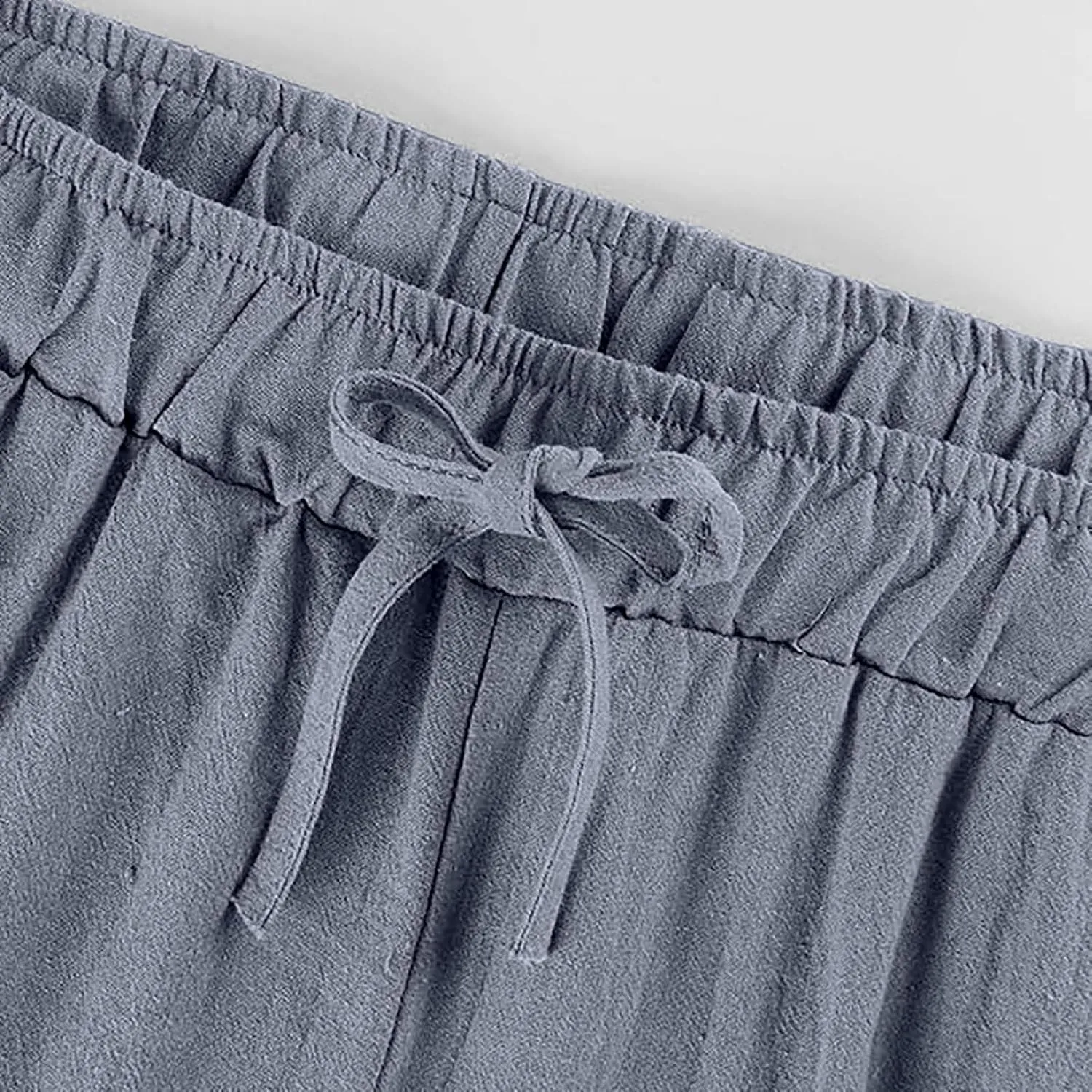 Womens Linen Pants Summer Boho Drawstring Elastic Flowy High Waist Casual Loose Fit Wide Leg Pants